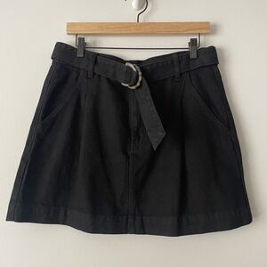 We The Free Jade Belted Black Denim Mini Skirt Size 31‎ Pleated 100% Cotton